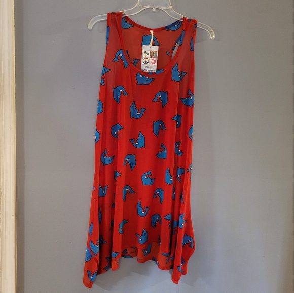 New! SWIMSUIT COVERUP 🐬 Dolphin Print Sheer Tank - Picture 2 of 11